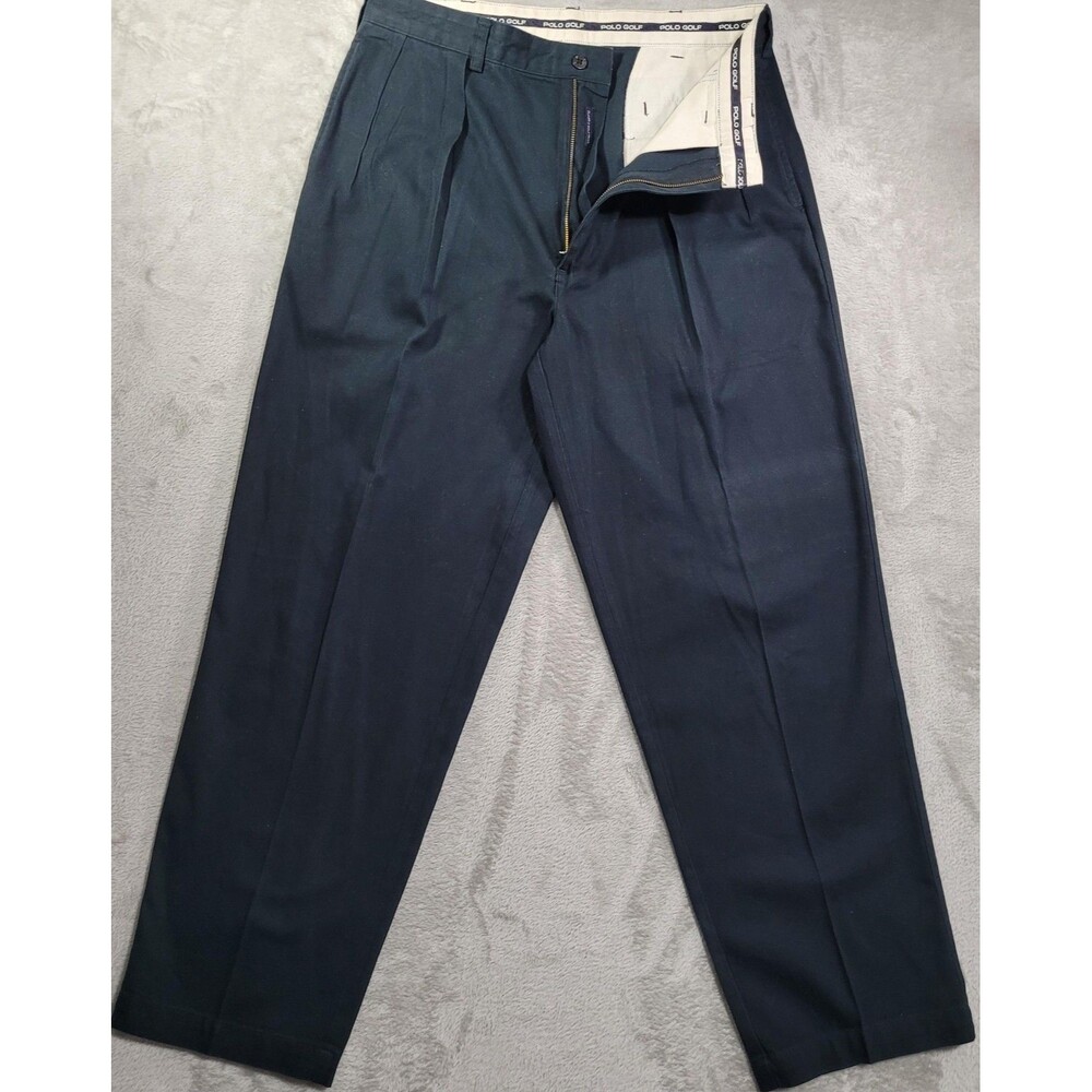 Vintage Polo Golf Chino Pants Mens 34x30 Blue Classic Fit Pleated Cotton Twill